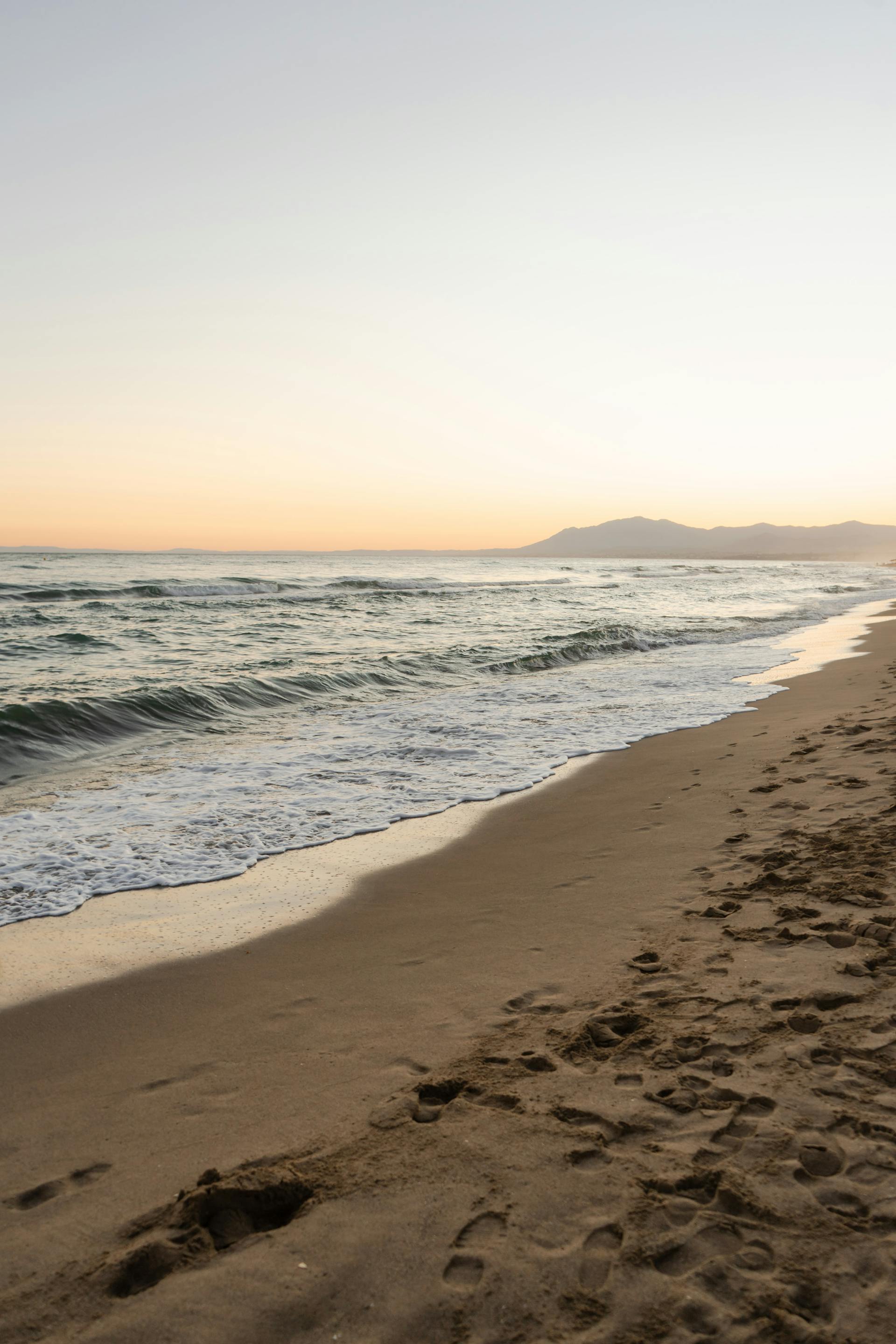 Marbella coastline at sunrise with La Concha mountain