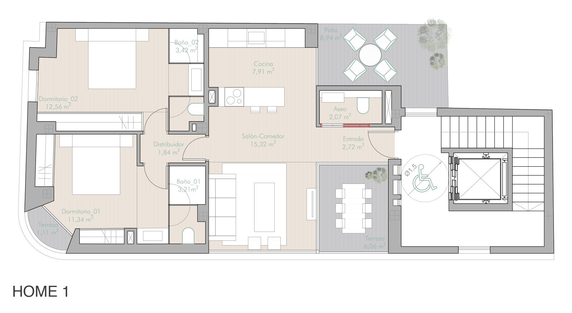 Floorplan of home 1, first floor