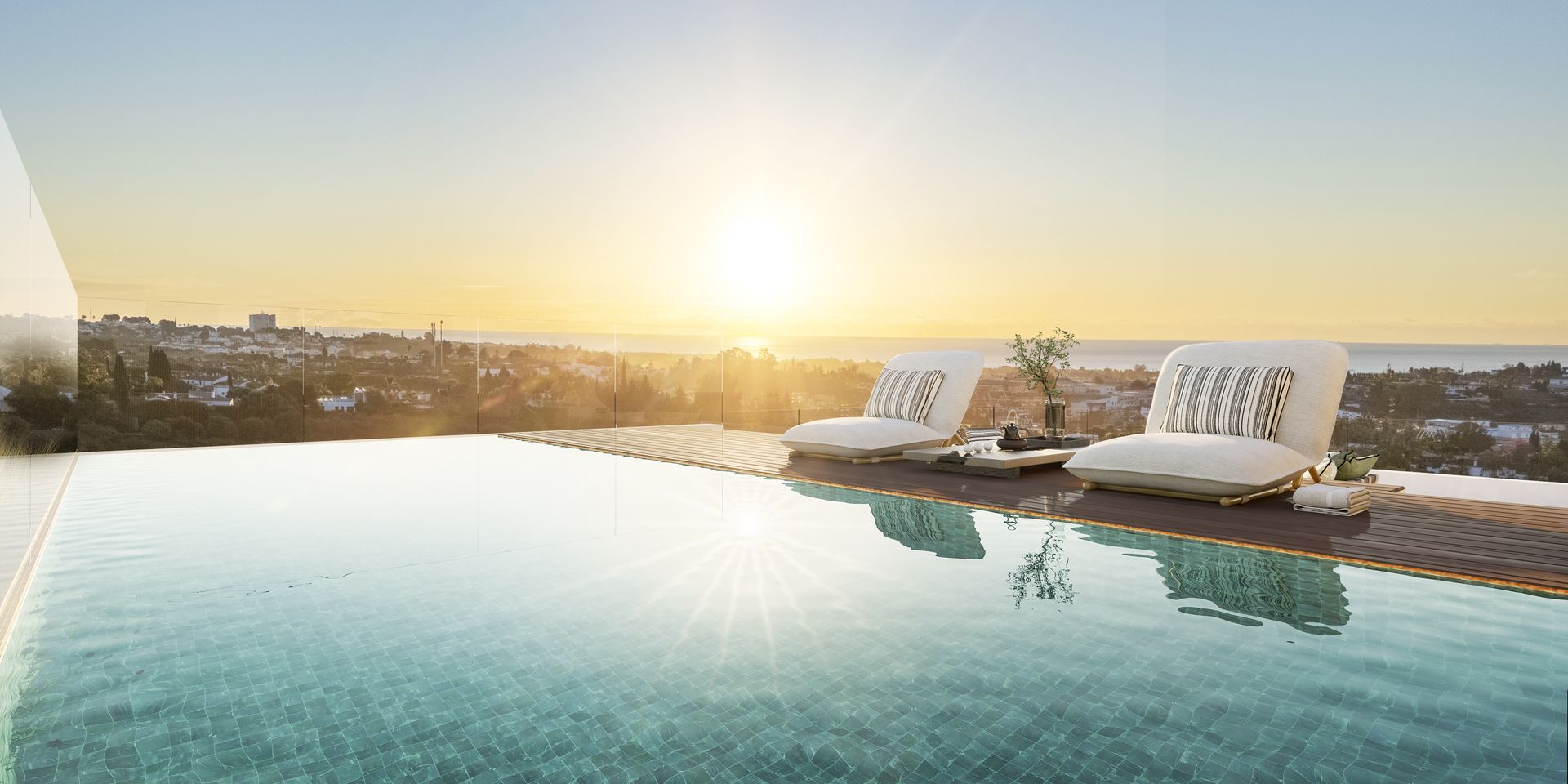 Developer visual of a private rooftop infinity pool at sunrise