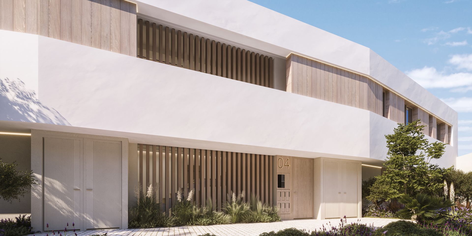 Developer visual of the low-rise facade with timber and stone detailing