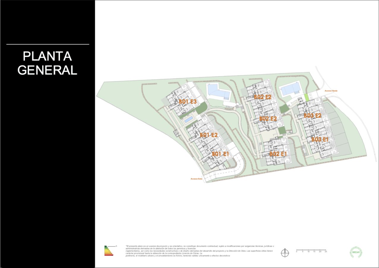 El plano general, con los bloques y portales alrededor de los jardines