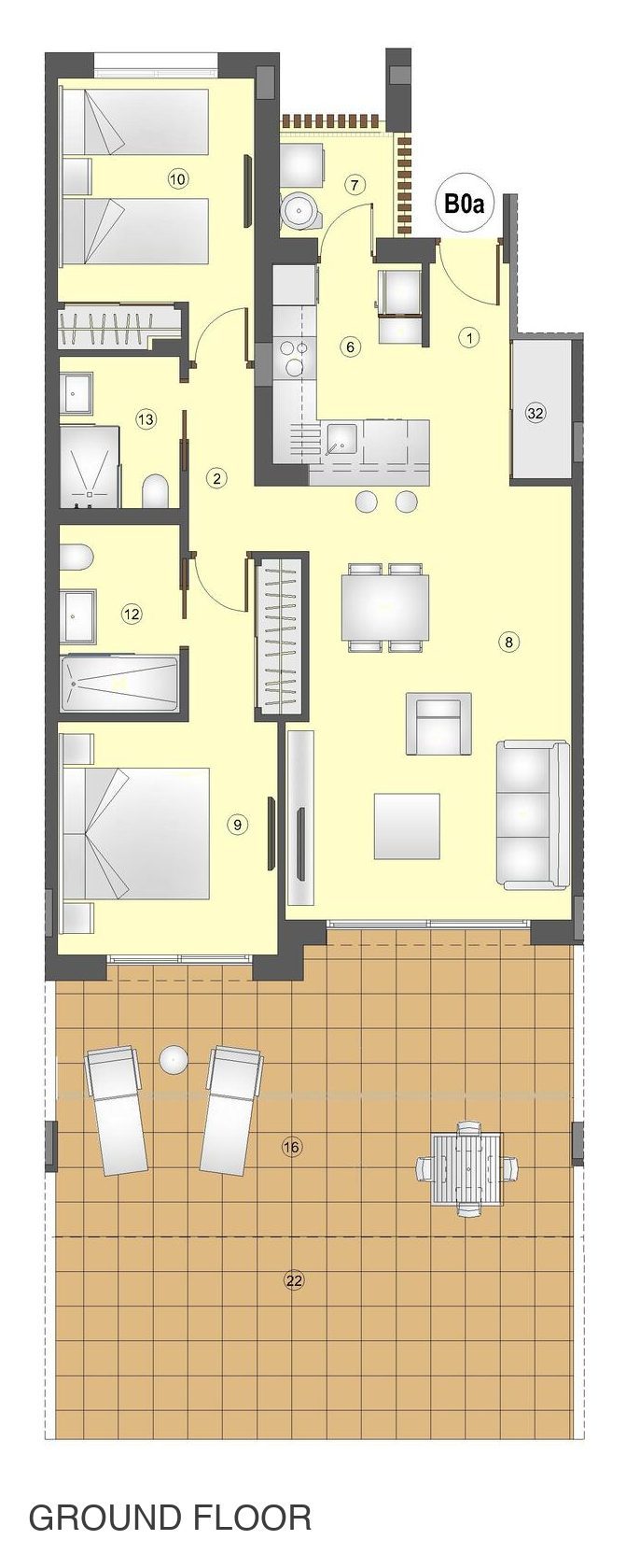 Grundriss Wohnung 2, Erdgeschoss
