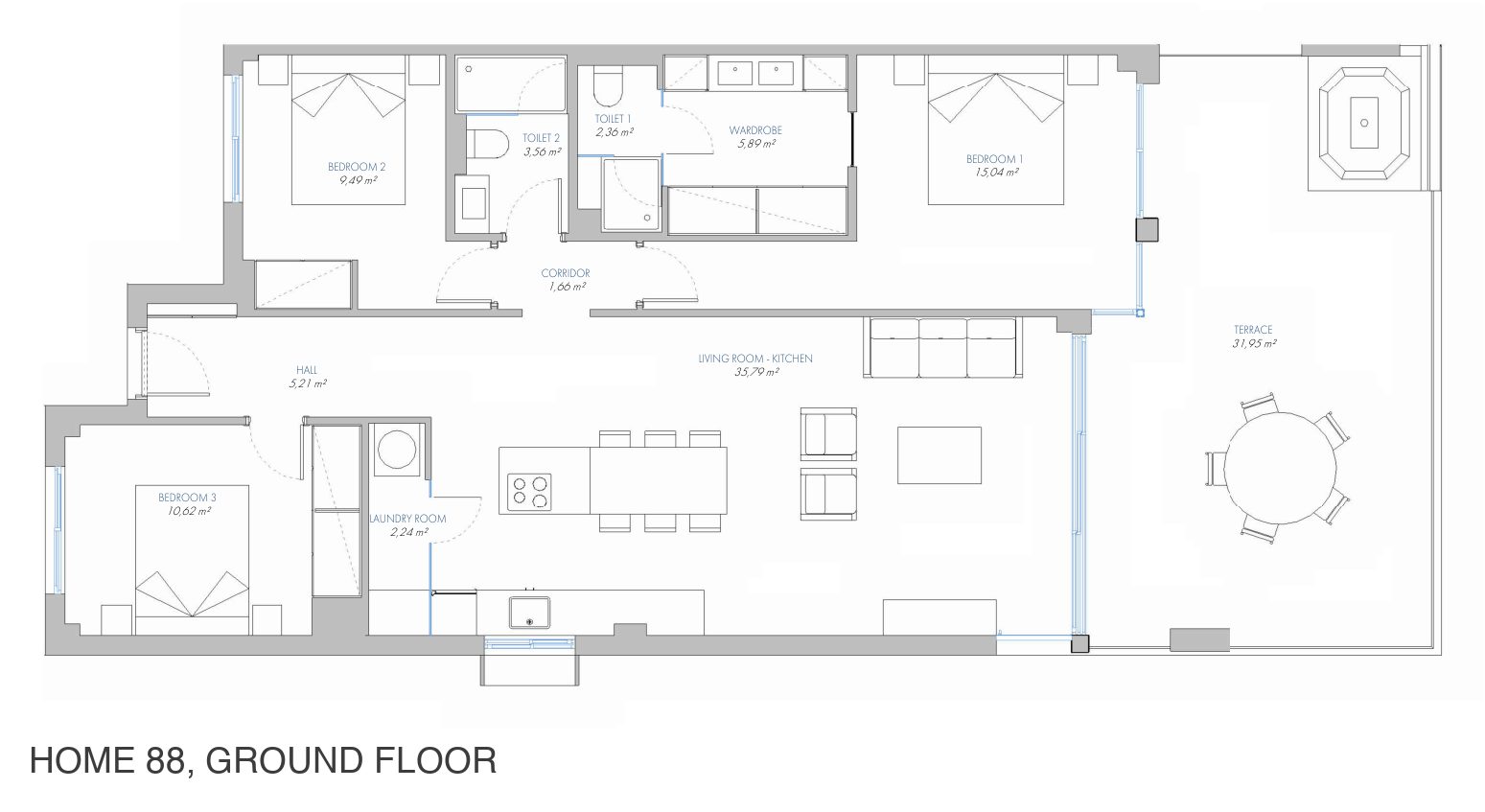 Plattegrond van woning 88, begane grond