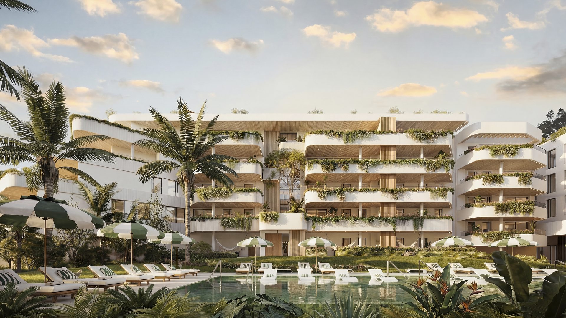 Marbella West Garden Residences landscaped courtyard and outdoor pool