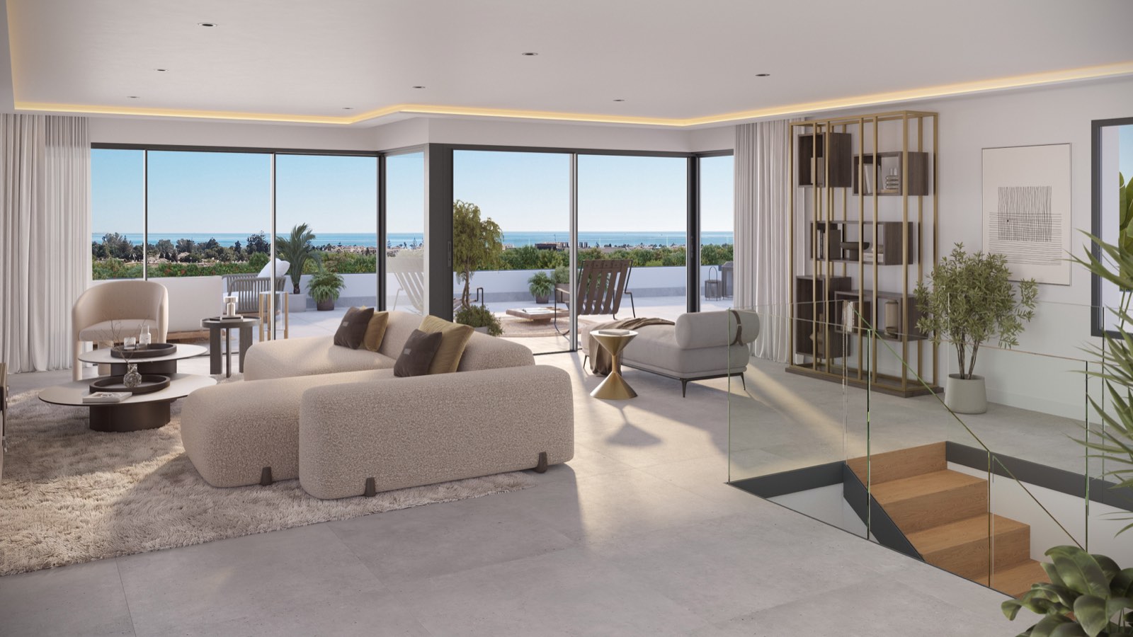 Developer visual of a sea-facing living area at Marbella West Garden Residences