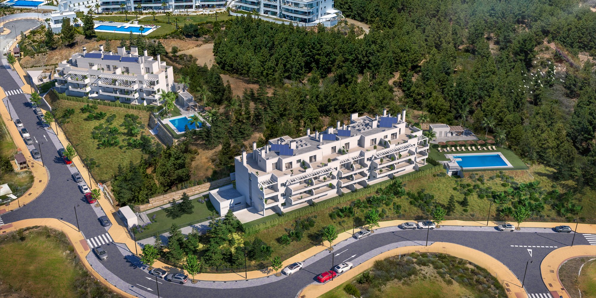 The two blocks and their pools on the slope above the road