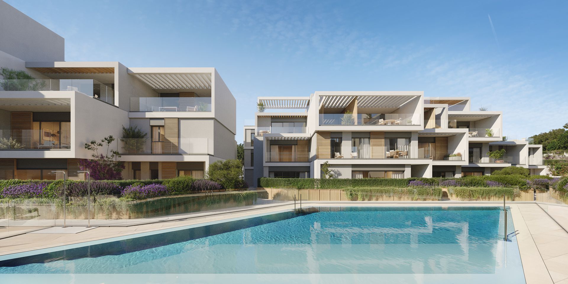 Daytime pool terrace at Vega Verde Residences