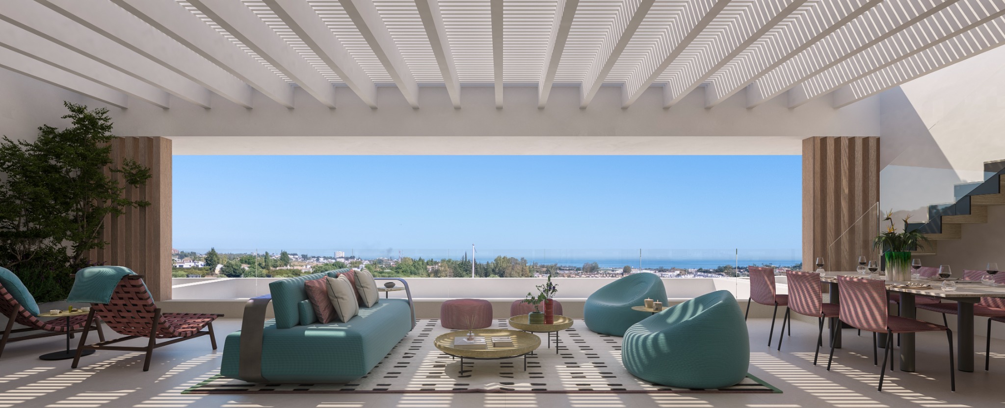 Contemporary suite interior with calm Mediterranean design language